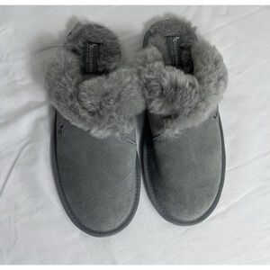Koolaburra by UGG Milo slippers grey suede, sheep skin collar, size US 10